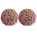 Garvee Lot de 2 Boules de Buis Artificielles 45 cm avec Fleurs, PE Résistant aux UV, pour Balcon et Mariage, Vert Rouge Rose - Rose