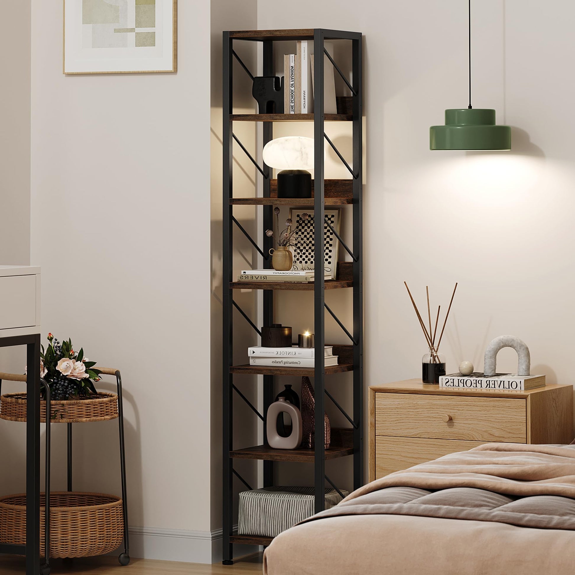 Garvee Étagère étroite 30 cm, 6 niveaux, métal et MDF, cadre robuste, style industriel rustique, 168 × 30 × 30 cm, idéale petits espaces, vintage