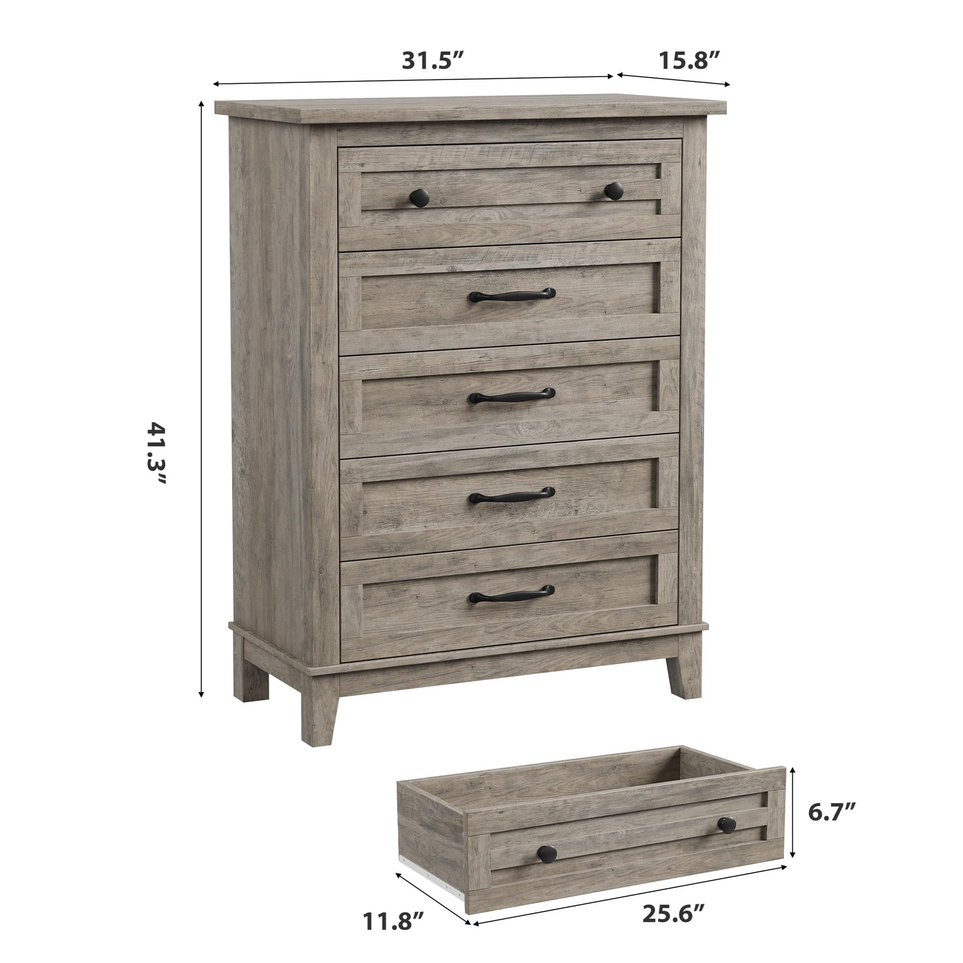 Commode Garvee à 5 tiroirs avec grand espace de rangement, en bois MDF, imperméable, idéale pour la chambre et le salon, dimensions : 80 x 40 x 105 cm, couleur naturelle.