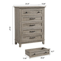 Commode Garvee à 5 tiroirs avec grand espace de rangement, en bois MDF, imperméable, idéale pour la chambre et le salon, dimensions : 80 x 40 x 105 cm, couleur naturelle.
