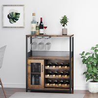 Meuble bar à vin Garvee à 3 niveaux avec casier à bouteilles amovible, porte-verres et porte grillagée pour cuisine et salon, 69 cm L x 35 cm P x 92 cm H, MDF et fer, polyvalent