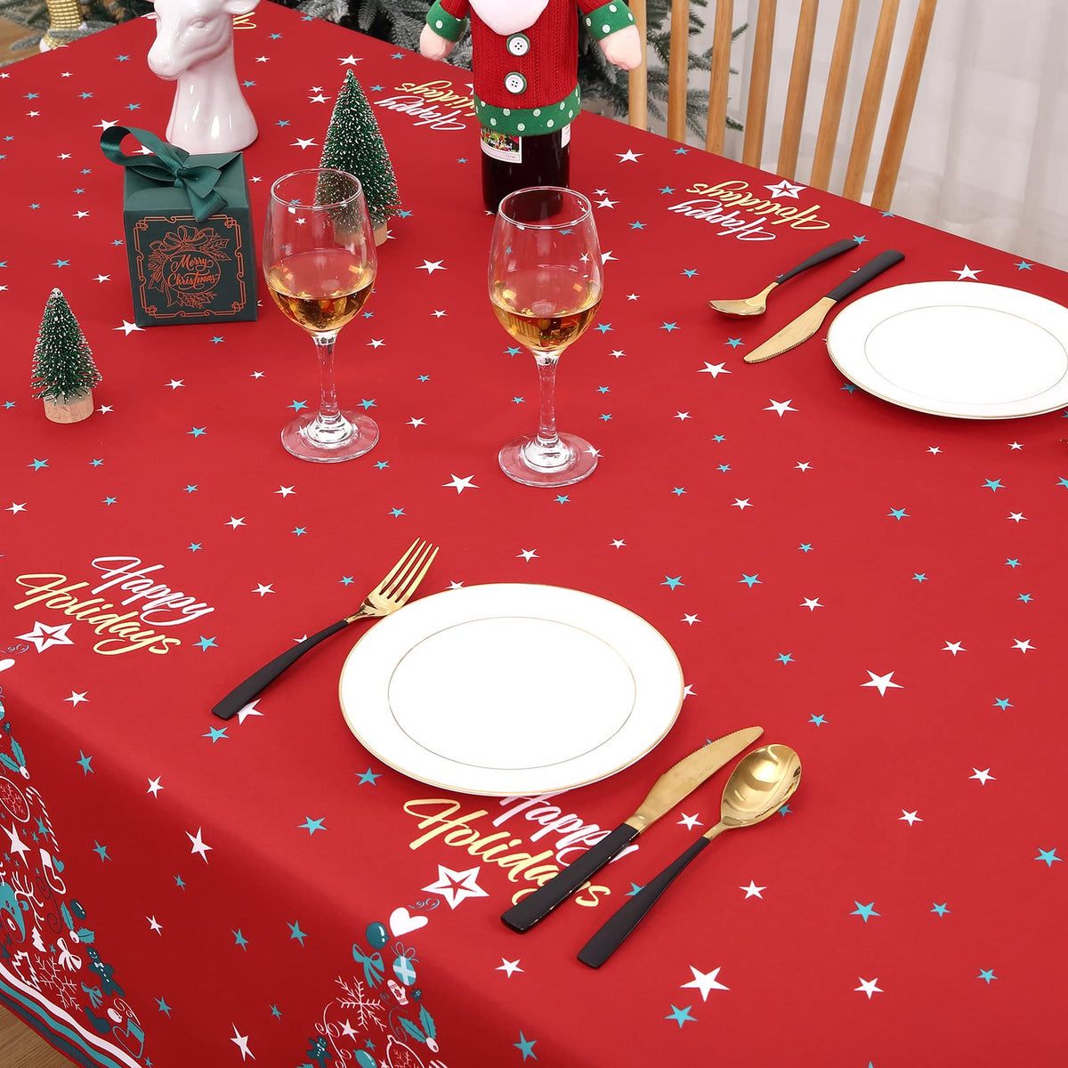 Garvee Nappe et rectangulaire, imperméable et antitache, en polyester, idéale pour la cuisine, les fêtes et le camping, rouge, 137 × 177 cm
