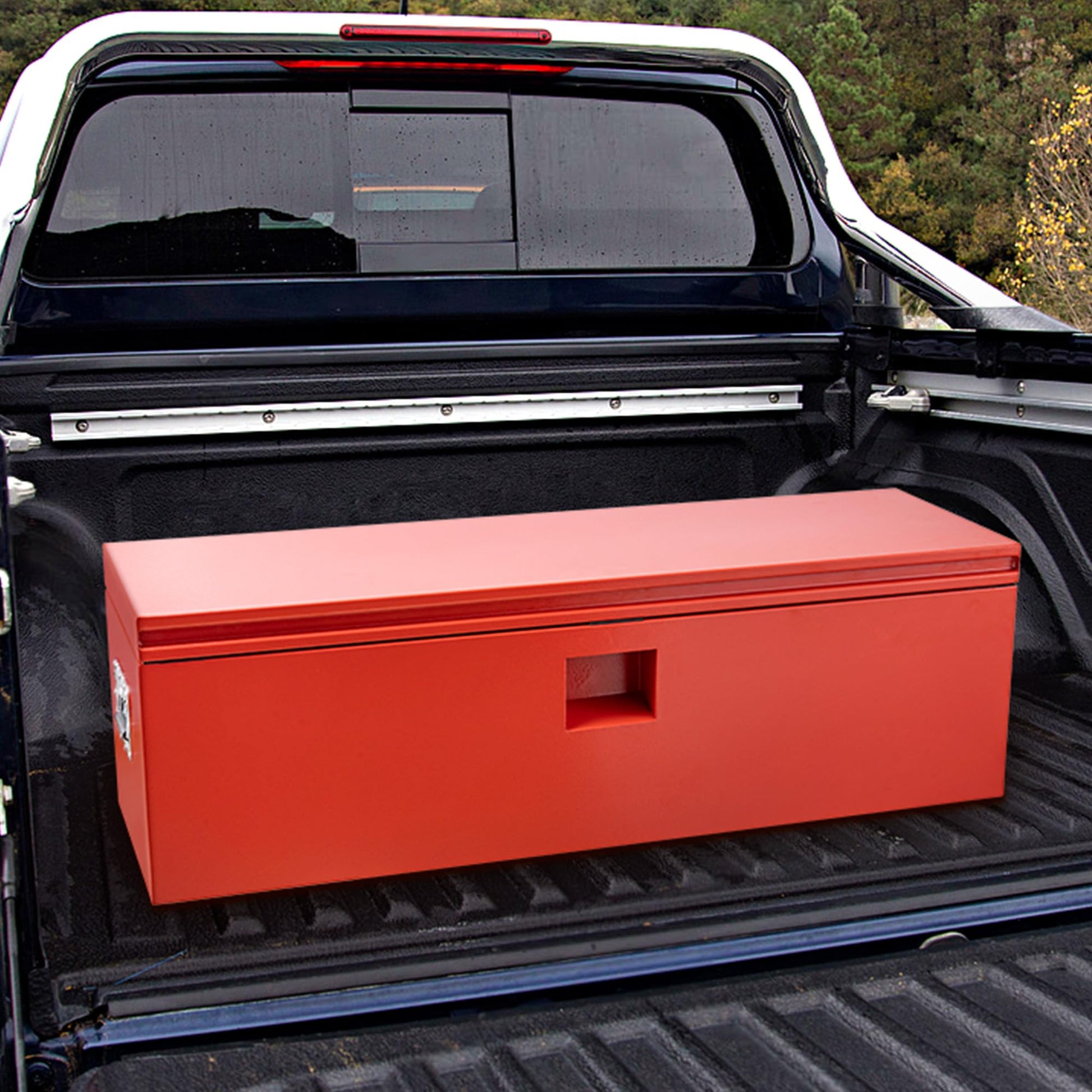 Garvee Coffre à Outils MHL 38 × 38 × 76 cm, Fer Renforcé, Double Couvercle, Serrure Étanche, pour Pick-up, Camping-car et Remorque, Rouge