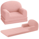 Garvee Canapé Enfant 2-en-1 Convertible Fauteuil Mousse Haute Densité Tissu Sherpa Rose Lune Pour Chambre d'Enfants - 