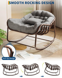 Garvee Fauteuil œuf à bascule intérieur extérieur, grand format, rotin effet naturel, coussin rembourré en oléfine résistante, jardin et patio, marron