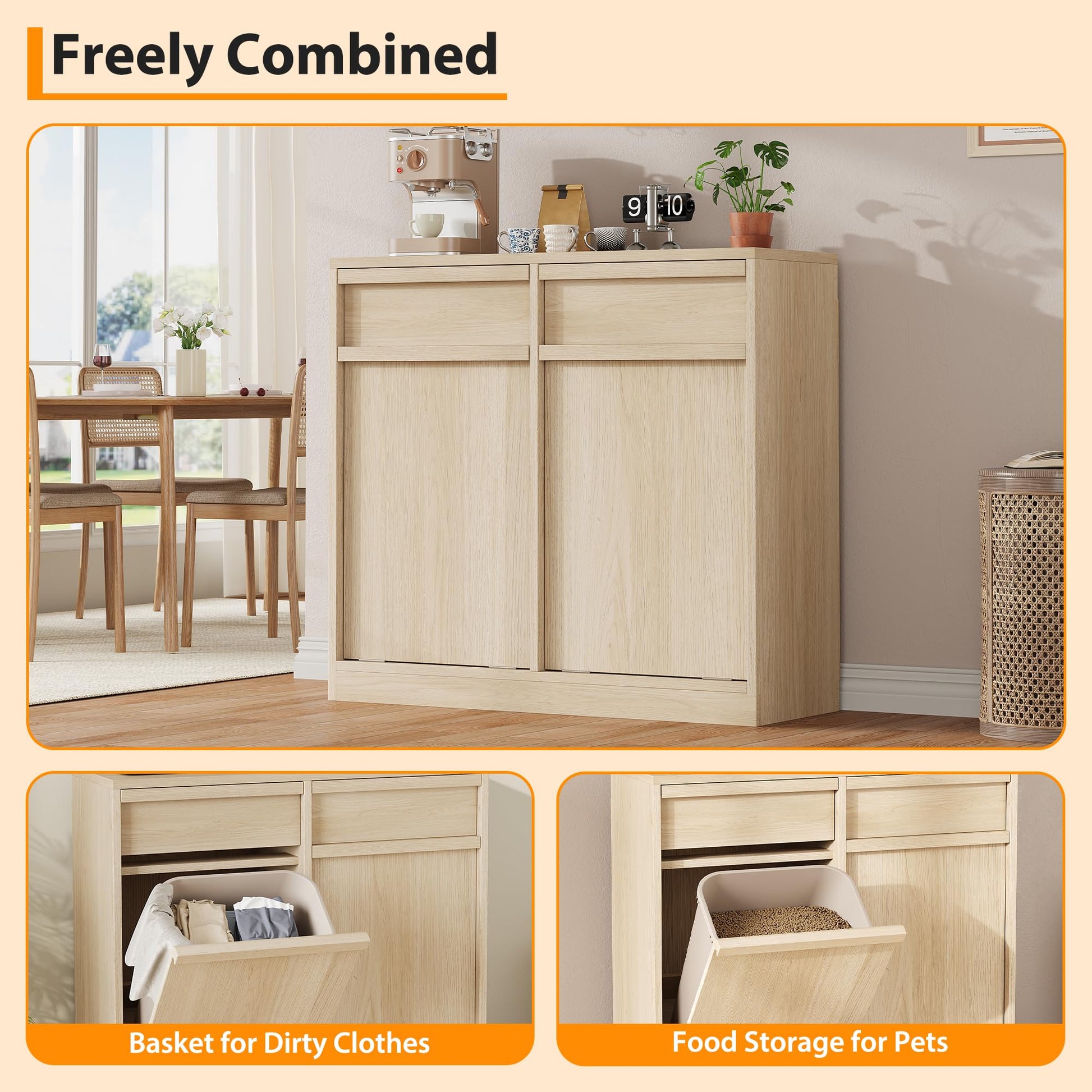 Poubelle moderne Garvee de 38 litres (10 gallons), résistante aux animaux, en bois, sur pied, pour la cuisine et le salon, gain de place, système basculant