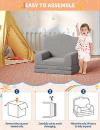Canapé enfant convertible 2 en 1 Garvee, très confortable, en mousse, avec revêtement en sherpa doux et antidérapant, de couleur grise, idéal pour la salle de jeux. Léger et sûr.