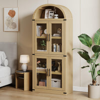 Garvee Bibliothèque Arquée avec Portes en Verre, Armoire de Rangement Style Campagne en MDF, 181,2 cm, pour Salon et Bureau