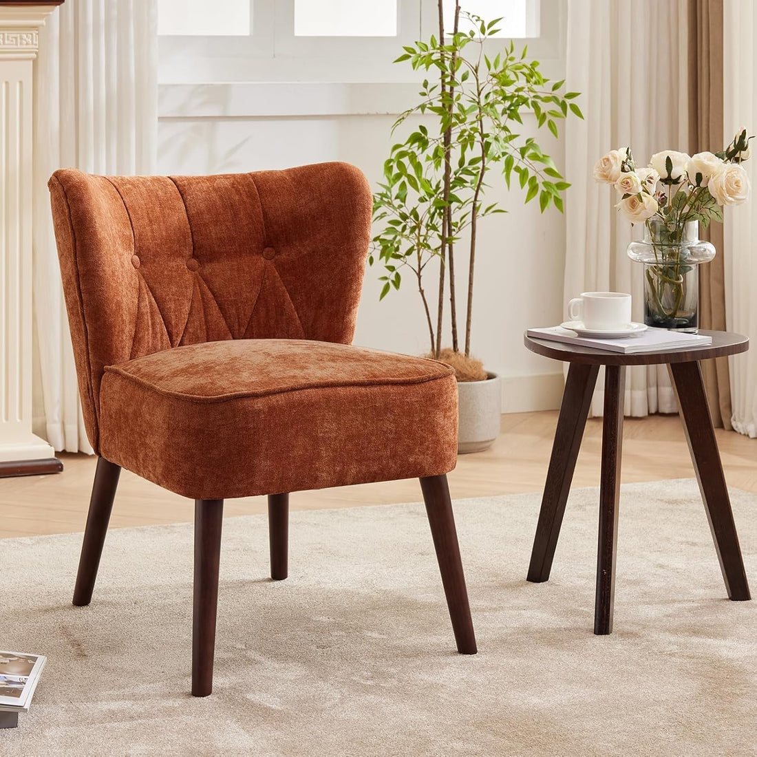 Fauteuil d'appoint Garvee style moderne du milieu du siècle, ergonomique, à oreilles, sans accoudoirs, revêtement en velours, 56 x 66 cm (22 x 26 pouces), pour salon ou bureau