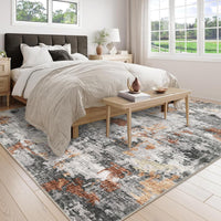 Tapis lavable Garvee, motif abstrait moderne, antidérapant, pour salon, chambre, salle à manger, couloir, cuisine, orange/gris