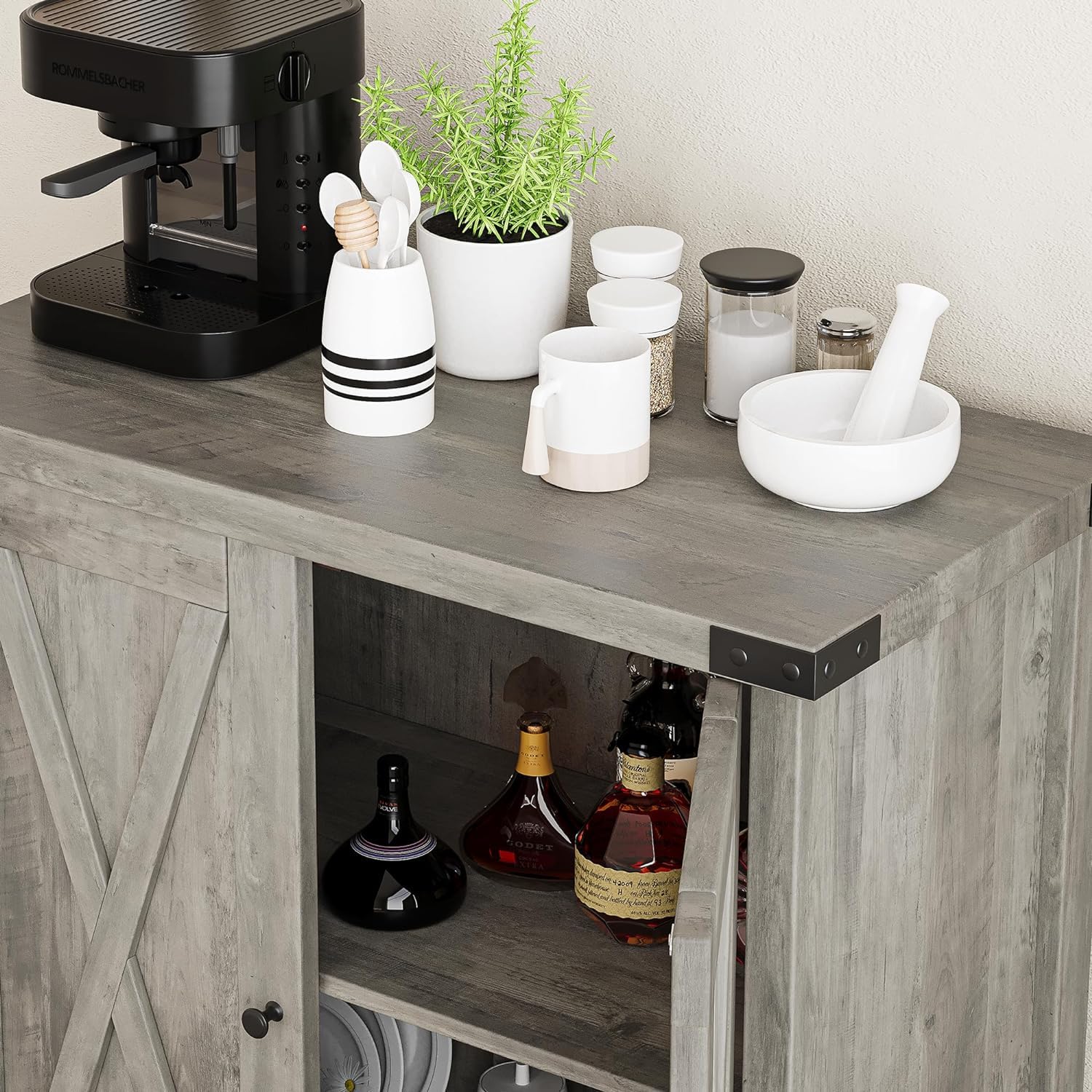 Garvee petit meuble de rangement, style campagne, avec 2 portes et étagères réglables, 76 × 40 × 80 cm, gris rustique, idéal pour le salon et la salle à manger