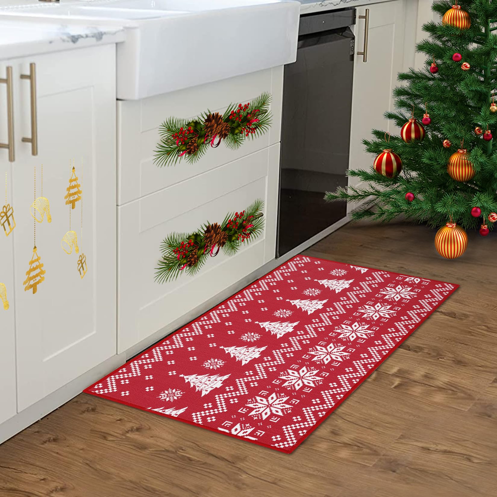 Tapis de Noël lavable Garvee rouge à motif cœur, antidérapant, 50 x 80 cm, pour l'intérieur et l'extérieur. Décoration de Noël.