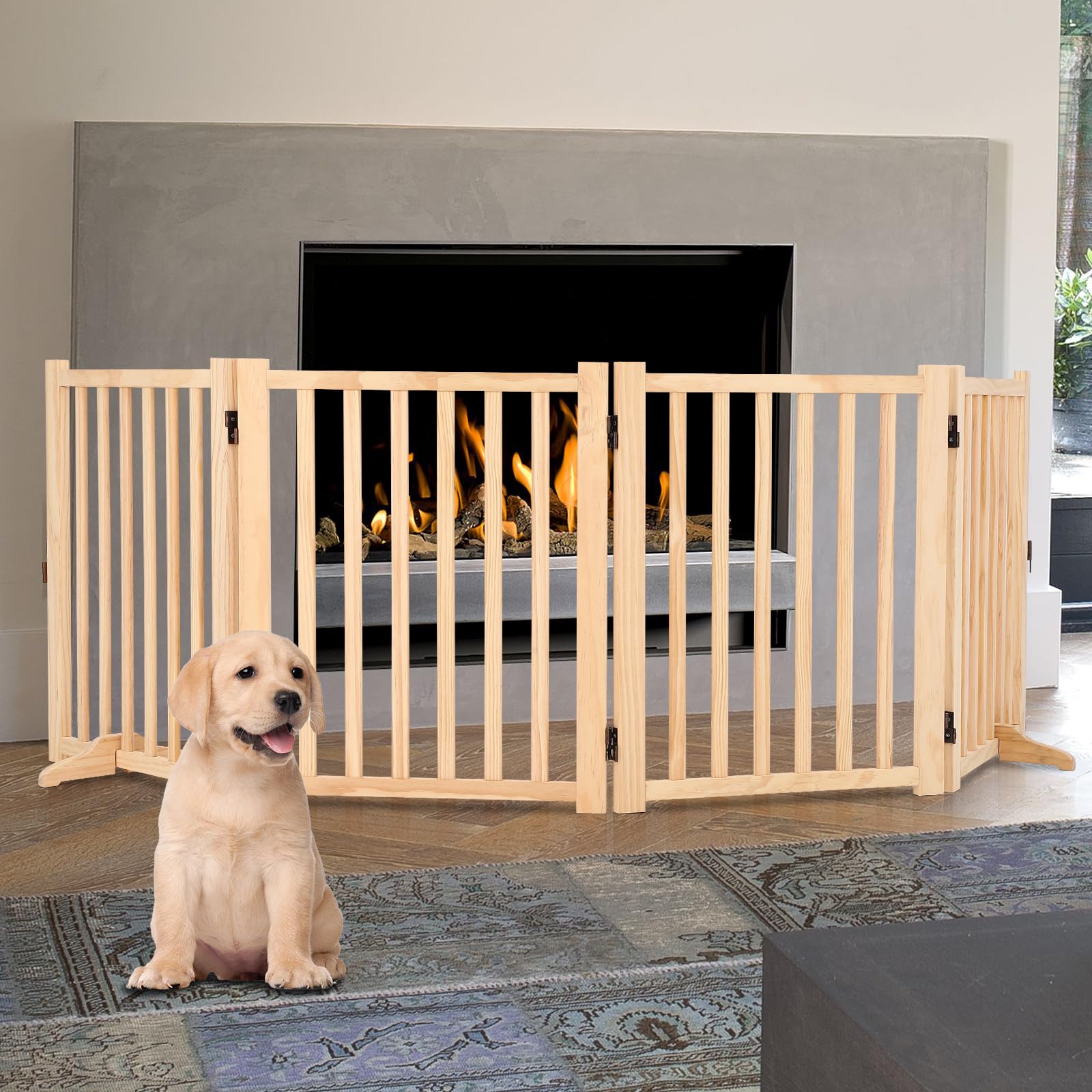 Barrière pour chien en bois Garvee, autoportante, non peinte, en pin, antidérapante, 4 panneaux, pour la maison et les escaliers