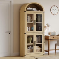 Garvee Bibliothèque Arquée avec Portes en Verre, Armoire de Rangement Style Campagne en MDF, 181,2 cm, pour Salon et Bureau