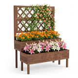 Garvee Jardinière Surélevée en Bois avec Treillis, 107 × 57 × 134 cm, Bois de Sapin Naturel, Drainage Efficace, pour Terrasse et Balcon