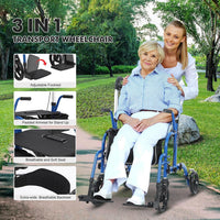 Garvee Rollator 2 en 1 pour seniors, aluminium pliable, roues anti-crevaison 25 cm, accoudoirs et repose-pieds amovibles, intérieur/extérieur, bleu et noir