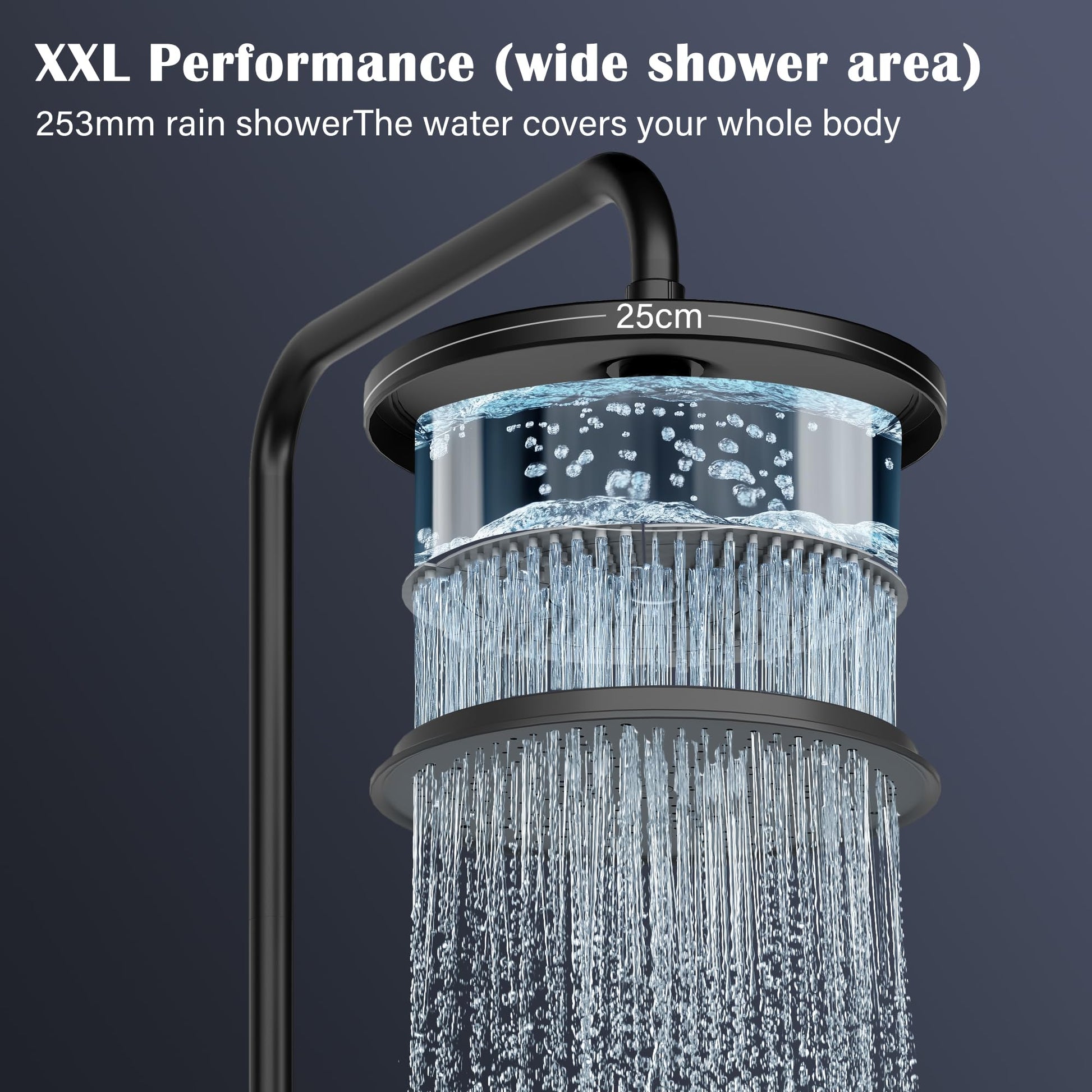 Colonne de douche GARVEE Rain Shower sans accessoires – Colonne de douche ronde en acier inoxydable noir 25 cm