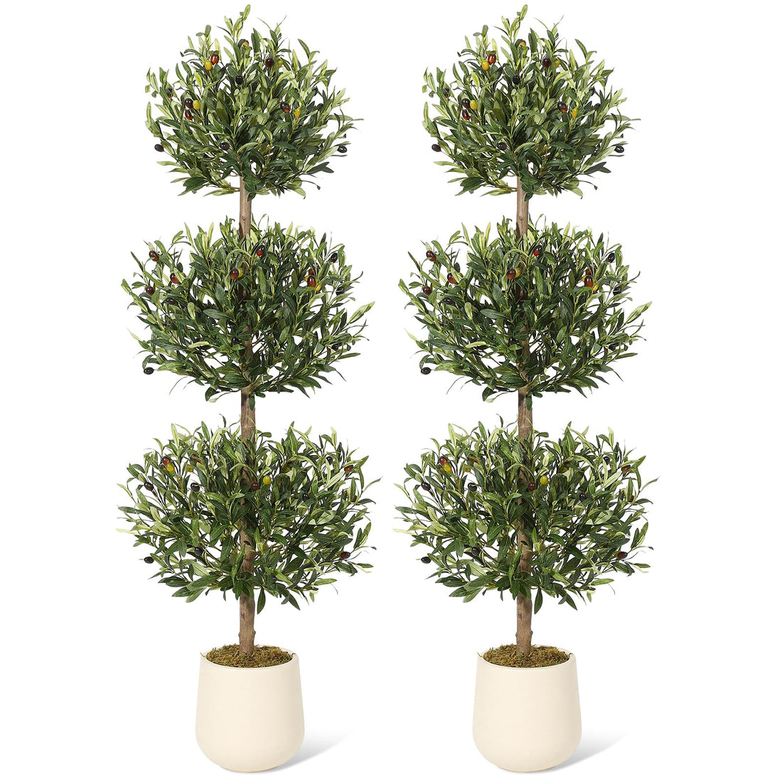 Garvee Lot de 2 oliviers artificiels topiaires 152 cm à triple boule, avec mousse et pot intérieur, décoration pour maison, bureau, porche et entrée