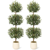 Garvee Lot de 2 oliviers artificiels topiaires 152 cm à triple boule, avec mousse et pot intérieur, décoration pour maison, bureau, porche et entrée - vert