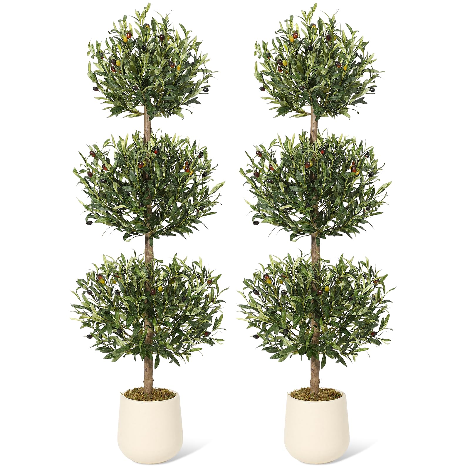 Garvee Lot de 2 oliviers artificiels topiaires 152 cm à triple boule, avec mousse et pot intérieur, décoration pour maison, bureau, porche et entrée