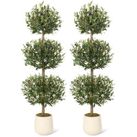 Garvee Lot de 2 oliviers artificiels topiaires 152 cm à triple boule, avec mousse et pot intérieur, décoration pour maison, bureau, porche et entrée