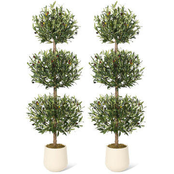 Garvee Lot de 2 oliviers artificiels topiaires 152 cm à triple boule, avec mousse et pot intérieur, décoration pour maison, bureau, porche et entrée