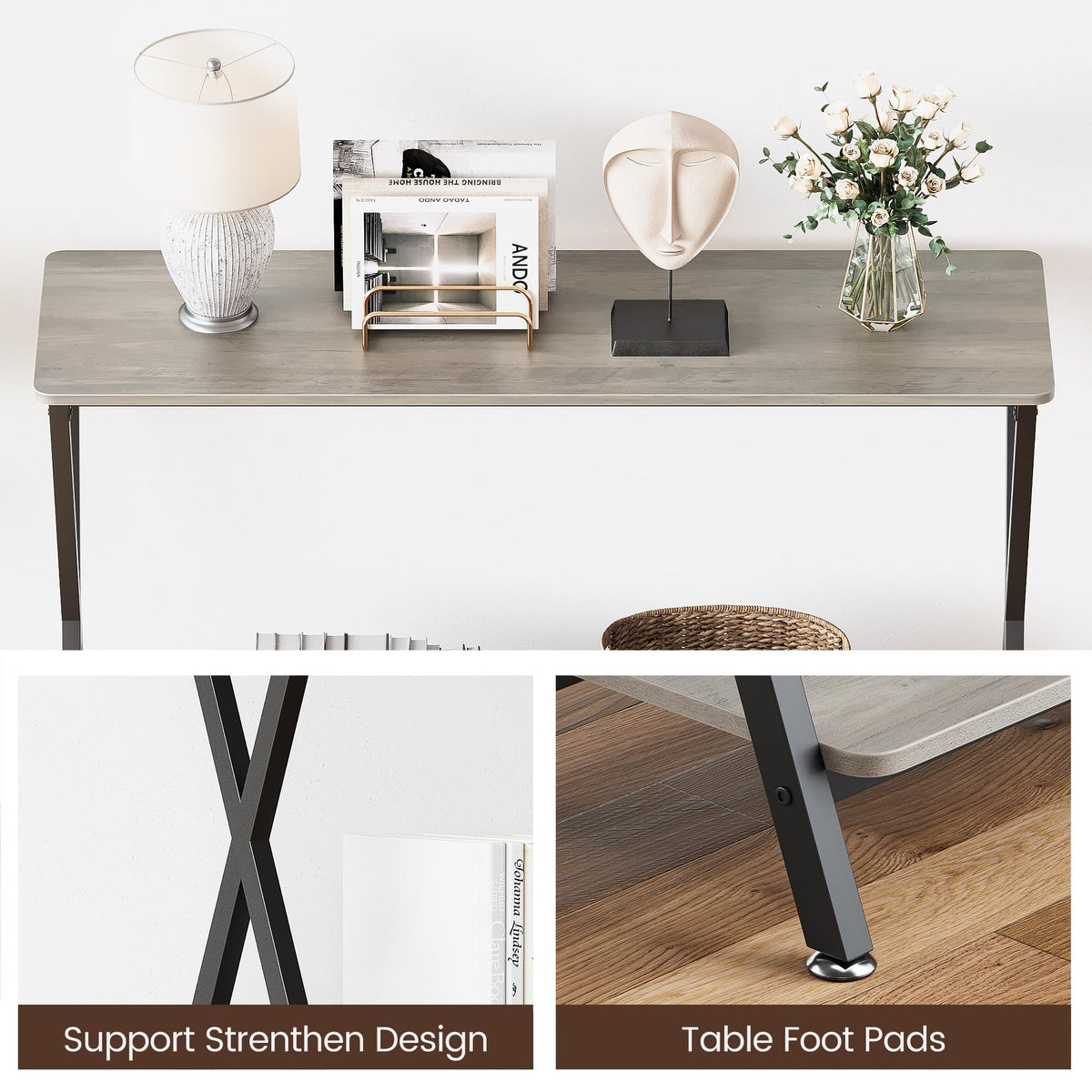 Console Garvee avec étagère, table d'entrée étroite et table basse, design moderne, salon et couloir, gain de place, durable