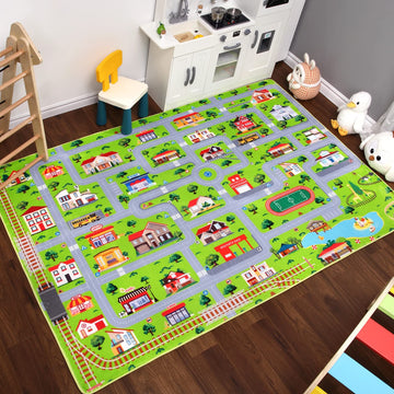 Tapis d'éveil antidérapant Garvee pour enfants, 140 x 200 cm, motif ville et rue, idéal pour la chambre d'enfant, la salle de jeux ou le salon. Doux et facile à nettoyer.