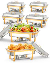 Garvee, ensemble de 6 plats chauffants rectangulaires de 8 L pour buffet, en acier inoxydable doré, pour réceptions et banquets.