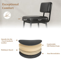 Ensemble de 2 tabourets de bar Garvee, 66 cm (26 po), revêtement en similicuir, dossier ergonomique, pieds en métal, pour îlot de cuisine, noir