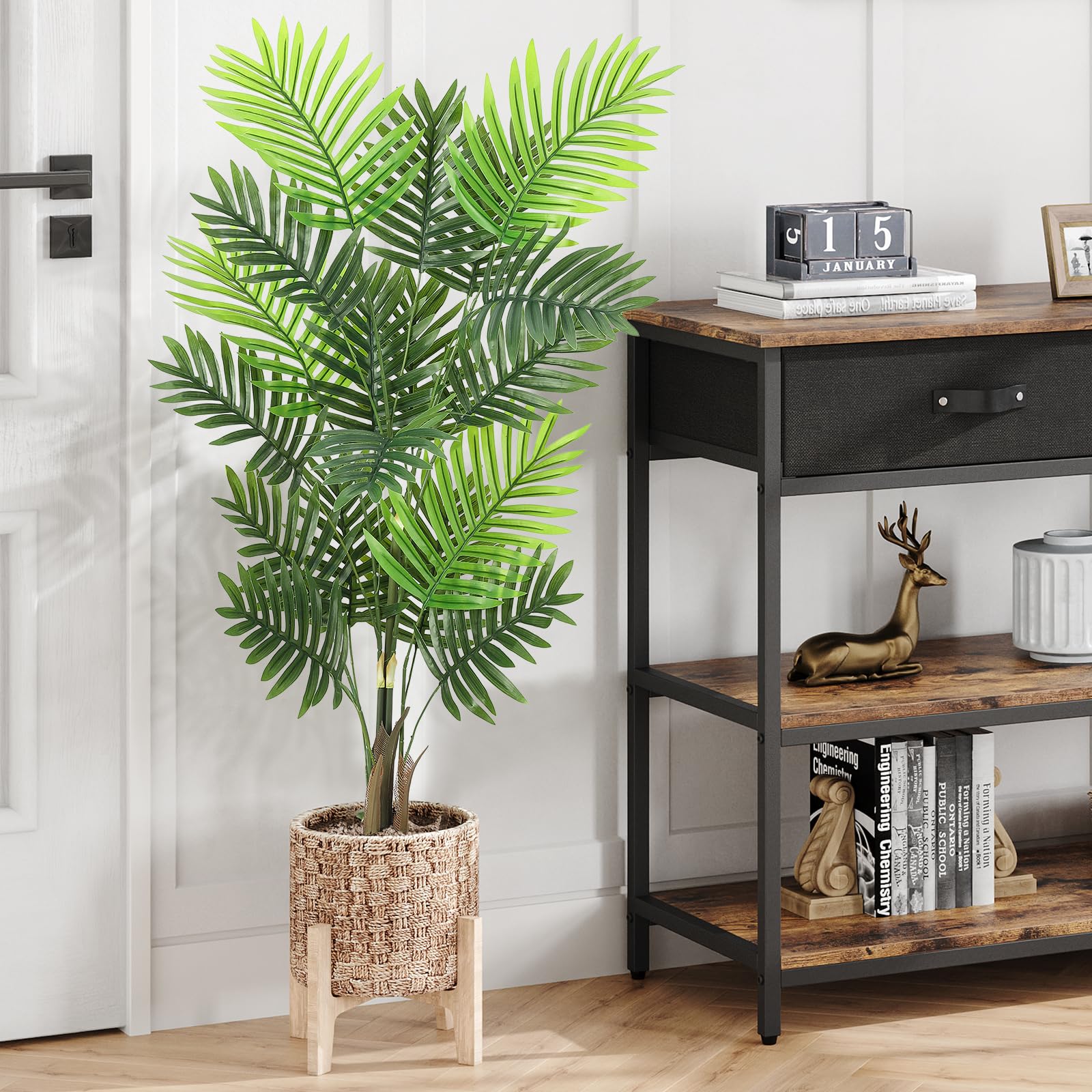 Palmier artificiel Garvee de 120 cm avec pot, tronc ajustable, polyester résistant, vert, idéal pour le bureau et le salon.
