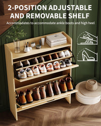 Rangement à chaussures Garvee avec 2 tiroirs pliables, marron rustique, pour entrée et couloir, durable, gain de place, en bois