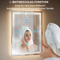 Miroir de salle de bain Garvee avec éclairage intégré 50 x 70 cm, antibuée, 3 couleurs d'éclairage, intensité réglable, miroir LED avec interrupteur tactile