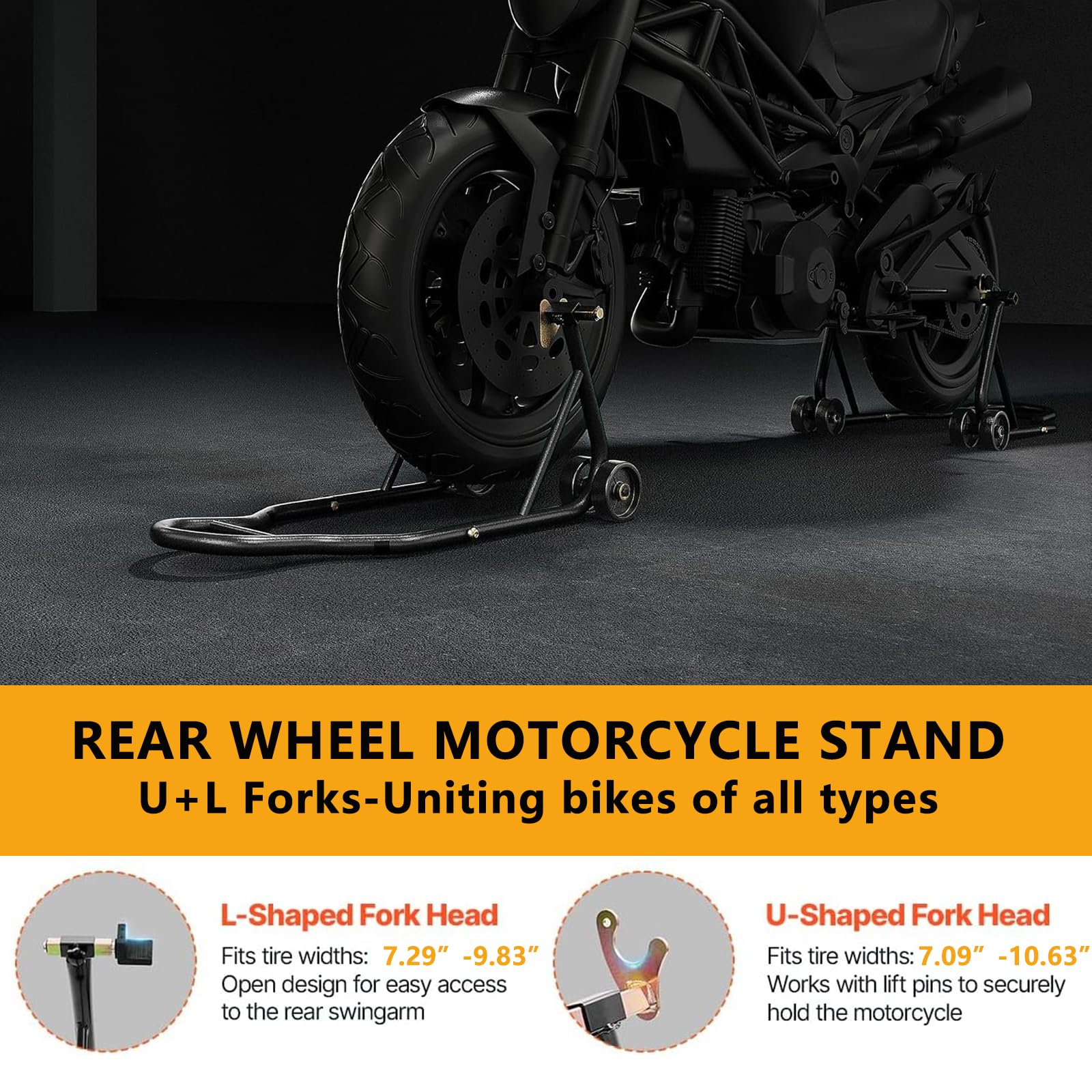 Support moto GARVEE avant et arrière universel, capacité 385 kg, réglable avec adaptateurs à fourche, pour motos sportives et tout-terrain, noir