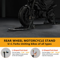 Support moto GARVEE avant et arrière universel, capacité 385 kg, réglable avec adaptateurs à fourche, pour motos sportives et tout-terrain, noir
