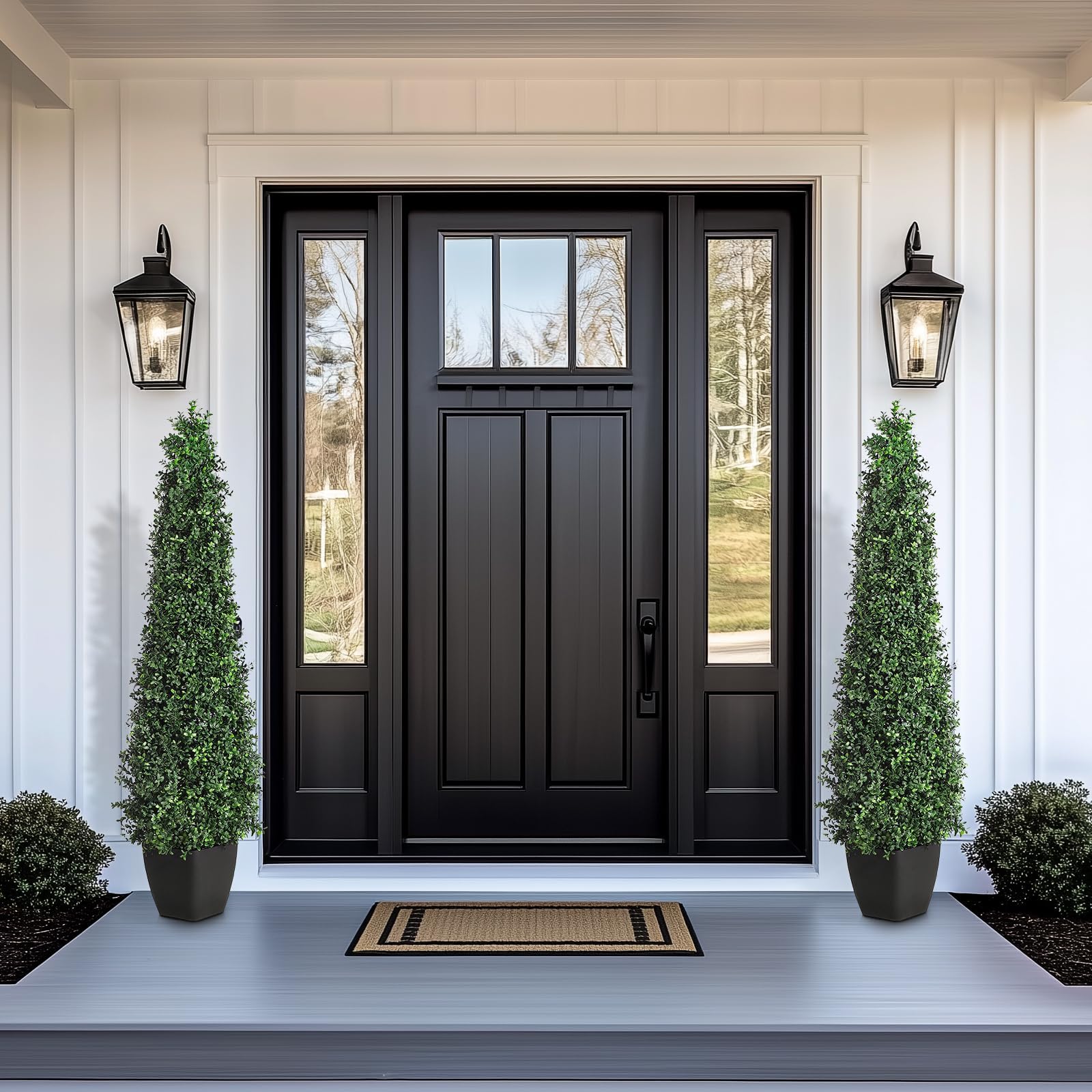 Garvee Lot de 2 arbustes artificiels en forme de tour de 152 cm, topiaires vertes pour décoration extérieure, terrasse et entrée