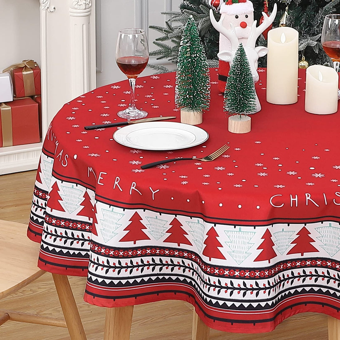 Nappe de Noël Garvee, imperméable, ronde, 60 cm, motif sapin de Noël, polyester, festive