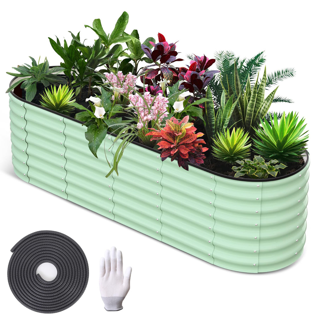 Potager surélevé Garvee, en métal ovale, avec revêtement aluminium-magnésium-zinc, pour le jardin, robuste, résistant aux intempéries, durable et flexible