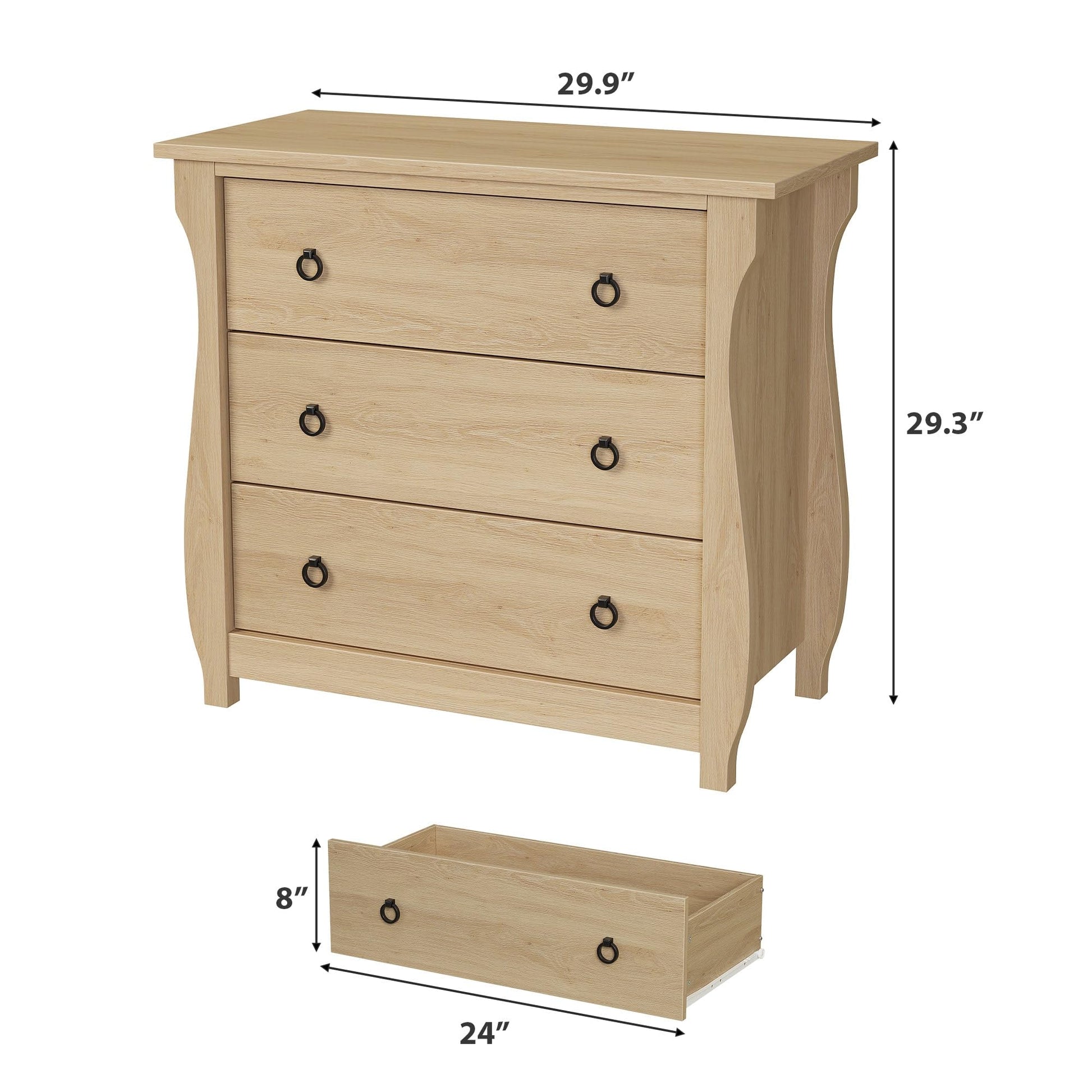 Commode Garvee à 3 tiroirs, meuble moderne en bois blanc avec poignées en métal noir, idéale pour le salon et la chambre, 76 x 40 x 74,5 cm