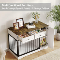 Meuble cage pour chien Garvee 47" style ferme avec double porte, 2 tiroirs et rangement, bois et métal, cage d'intérieur moderne, meuble TV, buffet pour chiens de petite et moyenne taille, marron
