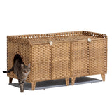 Garvee boîte à litière chat en rotin tissé main avec mat, cache litière spacieux pour salon et chambre, bois naturel - naturel
