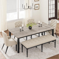 Table de salle à manger Garvee de 200 cm de long pour 6 à 8 personnes, style industriel, design biseauté, MDF et métal, largeur 10 cm, marron