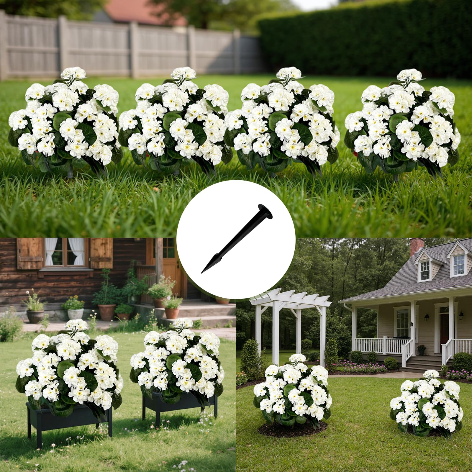 Bégonias artificiels lavande Garvee, boules de 58 cm (23 pouces), en polyéthylène résistant aux UV et aux intempéries, avec piquet pour le sol, vert.