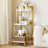 Étagère à 3 niveaux Garvee Small, étagère échelle dorée, structure métallique robuste, blanc marbré, salon, bureau, chambre