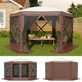 Garvee Tente pop-up hexagonale 3,5×3,5m à 6 côtés, montage rapide, toile robuste pour camping et événements extérieurs, beige et kaki - Beige et kaki