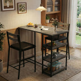 Garvee Ensemble de table de cuisine 3 pièces avec rangement, chaises rembourrées, structure en fer et bois, gris, pour petit espace