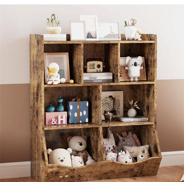 Armoire à jouets Garvee marron rustique à 3 étagères, protection anti-basculement pour chambres d'enfants et salles de jeux, en bois robuste et sécurisée pour les enfants.