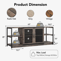 Garvee Meuble TV style ferme pour téléviseurs 65/191 cm avec portes en maille, console multimédia de style industriel, meuble de salon, bois durable