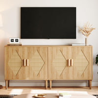 Buffet Garvee avec rangement, décor en rotin, 2 portes, meuble de rangement en bois naturel, salon, salle à manger, naturel