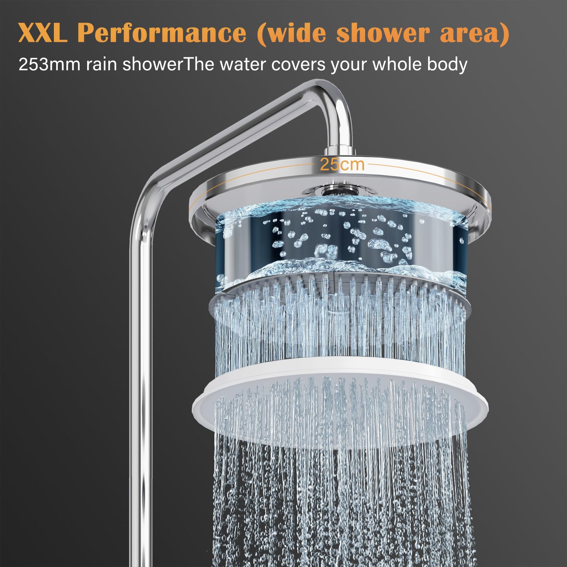 Colonne de douche GARVEE Rain Shower sans accessoires chromés – Colonne de douche ronde en acier inoxydable 25 cm